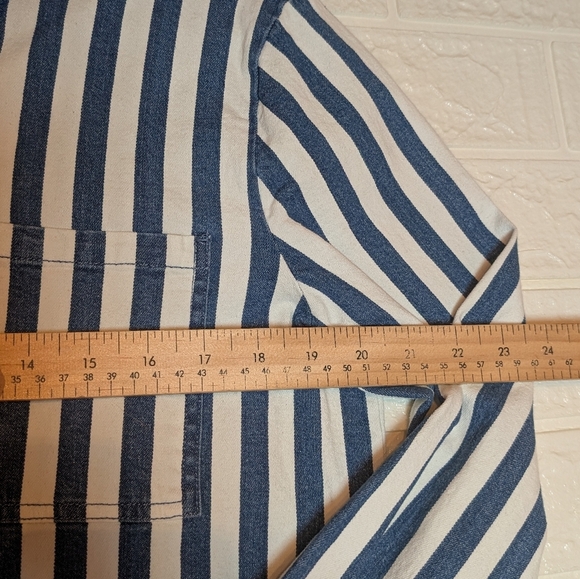 106.NWT Denim NOISY MAY Blue and White Striped Button-Up Shirt - Picture 7 of 7